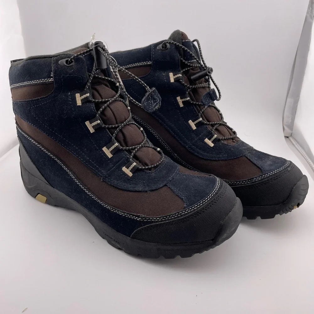 Lands End Mens‎ All Weather Suede Ankle Boots Black Brown 10D 329318